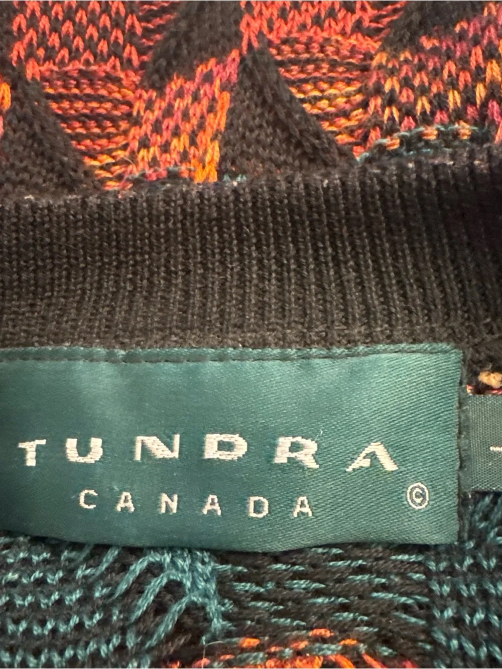 Vintage Tundra Canada 3D Textured Knit Sweater Multicolored Abstract Size Large